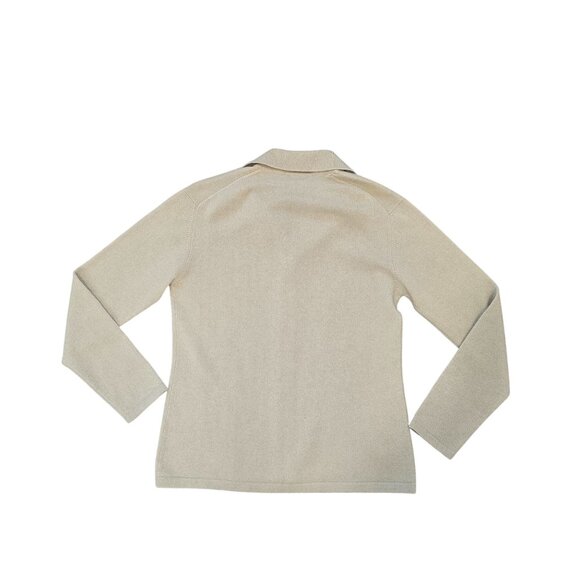 Neiman Marcus Exclusive Beige Cashmere Button-Up Cardigan Sweater Medium collard - Picture 5 of 8